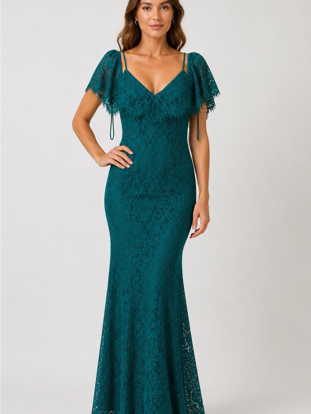 Lauren Ralph Lauren Teal Lace Mermaid Evening Dress Sz 8